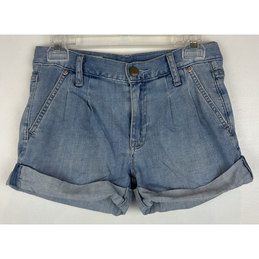 Gap 1969 Jean Shorts Womens 00 24 Cuffs Mid Rise Dark Wash Stretch Festival Read